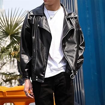 épine leather jacket Mens Vintage Leather Jacket Lapel Asymmetric Zip-Up Slim Fit