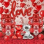 Red Valentine’s Day Balloon Decorations Set - Red Latex Heart Confetti Balloons, Teddy Bear LOVE Foil Balloon, Rose Petals & Hanging Hearts for Wedding, Romantic Party, Anniversary, Proposal - Image 3
