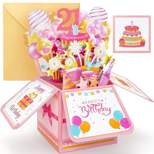 YianHien 21st Birthday Card 3D Box Pop Up Birthday Card for Her