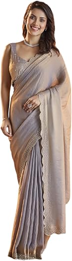 Kasee Women Taupe Embellished Beads and Stones Saree