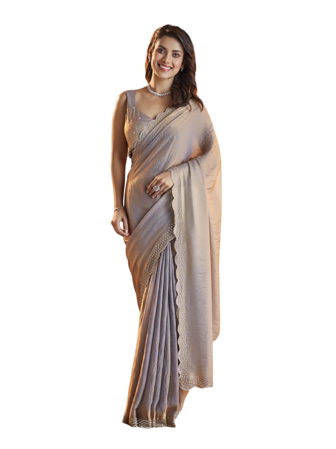 Kasee Women Taupe Embellished Beads and Stones Saree - Review, Price and Buying Guide