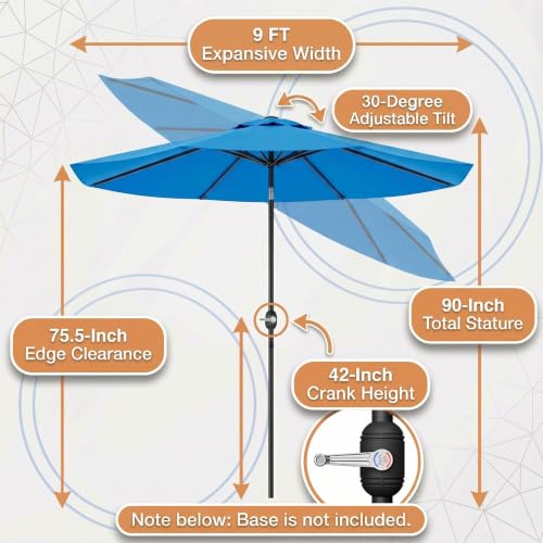 Image of Greesum 9FT Outdoor Patio Umbrella, Table Umbrella for Yard, Market, Heavy-Duty Waterproof Pool Umbrella with 8 Sturdy Ribs, UV Protection for Beach, Deck, Garden, Backyard