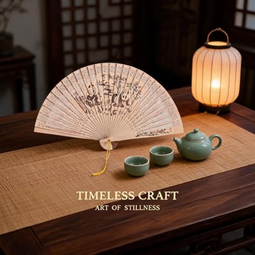 Chinese Traditional Wooden Folding Hand Fan with Hollow Carved Pattern, 9.1 x 15.8 In Vintage Lightweight Portable Hand Held,Exquisite Tassel Hand Fans for Wedding Home Party (Wood 1) - image 3