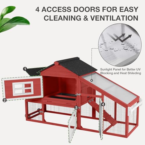 Chicken Coop Expandable Chicken House for Outdoor with Wheels Nesting Box, Leakproof Pull-on Tray, and UV-Resistant Roof Panel - Red