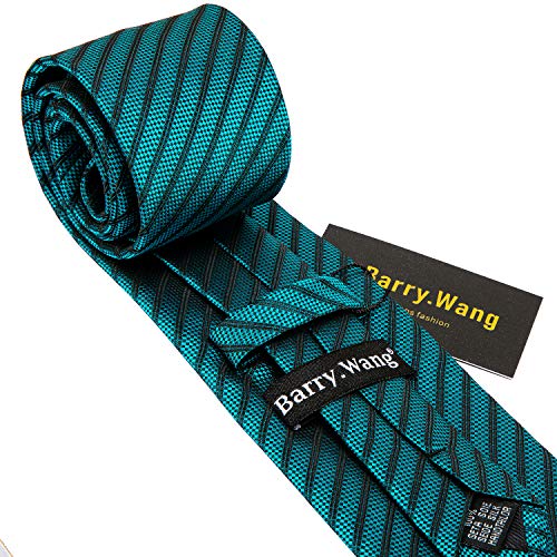Image of Barry.Wang Tie Sets for Men Silk Stripe Necktie Woven Checkered Handkerchief Cufflinks Formal Business Wedding