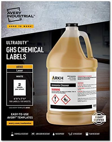 Avery UltraDuty GHS Chemical Labels for Laser Printers, Waterproof, UV Resistant, 4.75