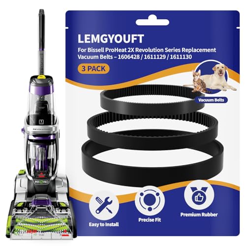 Image of Replacement Belt Set for Bissell ProHeat 2X Revolution Pet Pro Carpet Cleaner - Fits 1986,1548,1551,2007,1964,2007P - Replaces 1606428,1611129,1611130 - 3 Types: Flat,Brush & Gear Belts (3-Pack)