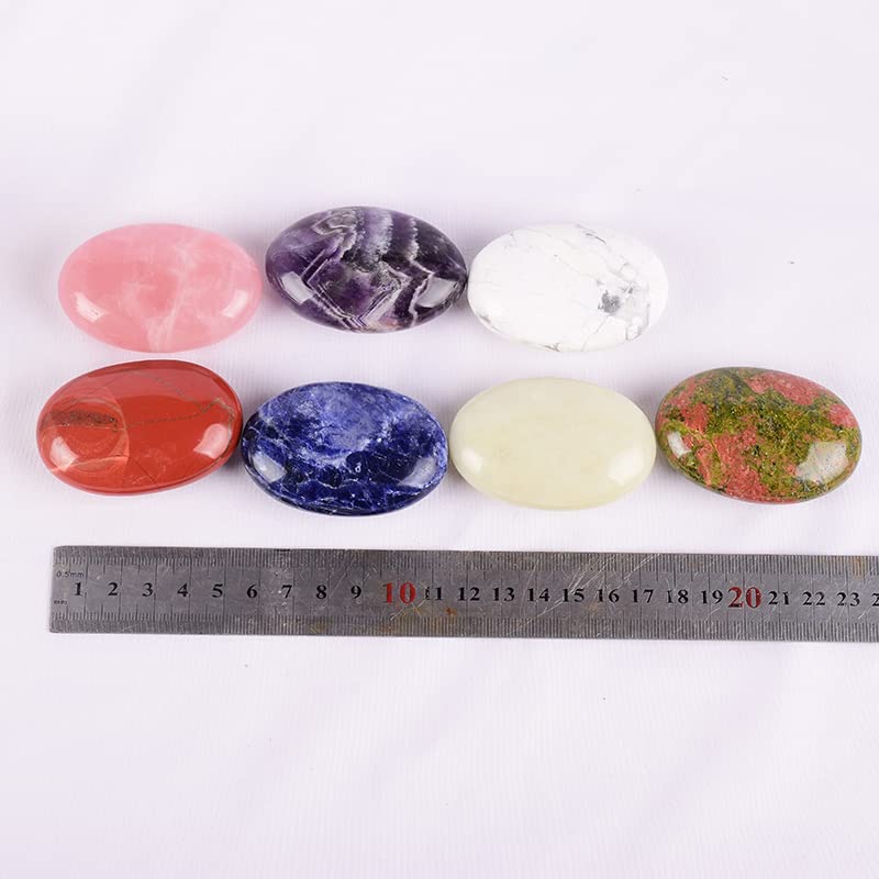 Piedra Natural 7 PCS/Set 60 * 40 * 20 Piedra de Palma Grande Cristal Cuarzo Pulido Decoración Espiritual Inicio Colecciones (Color : Chakra Set)