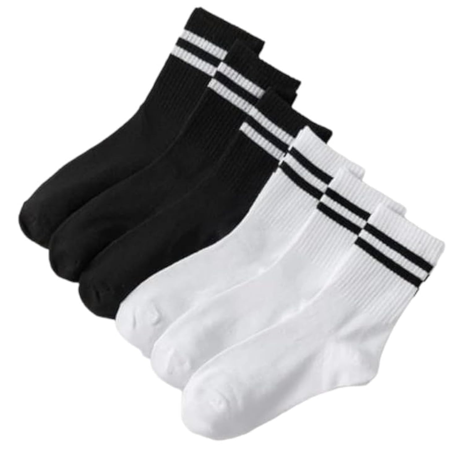 ShopMCR 6 Pairs Ladies Socks Sports Gym Leisure Crop Socks, Stretchy Breathable Ankle Cotton Liners stripes Socks Multipack for Girl, Women (UK 4-6, 3P BK, 3P WT)