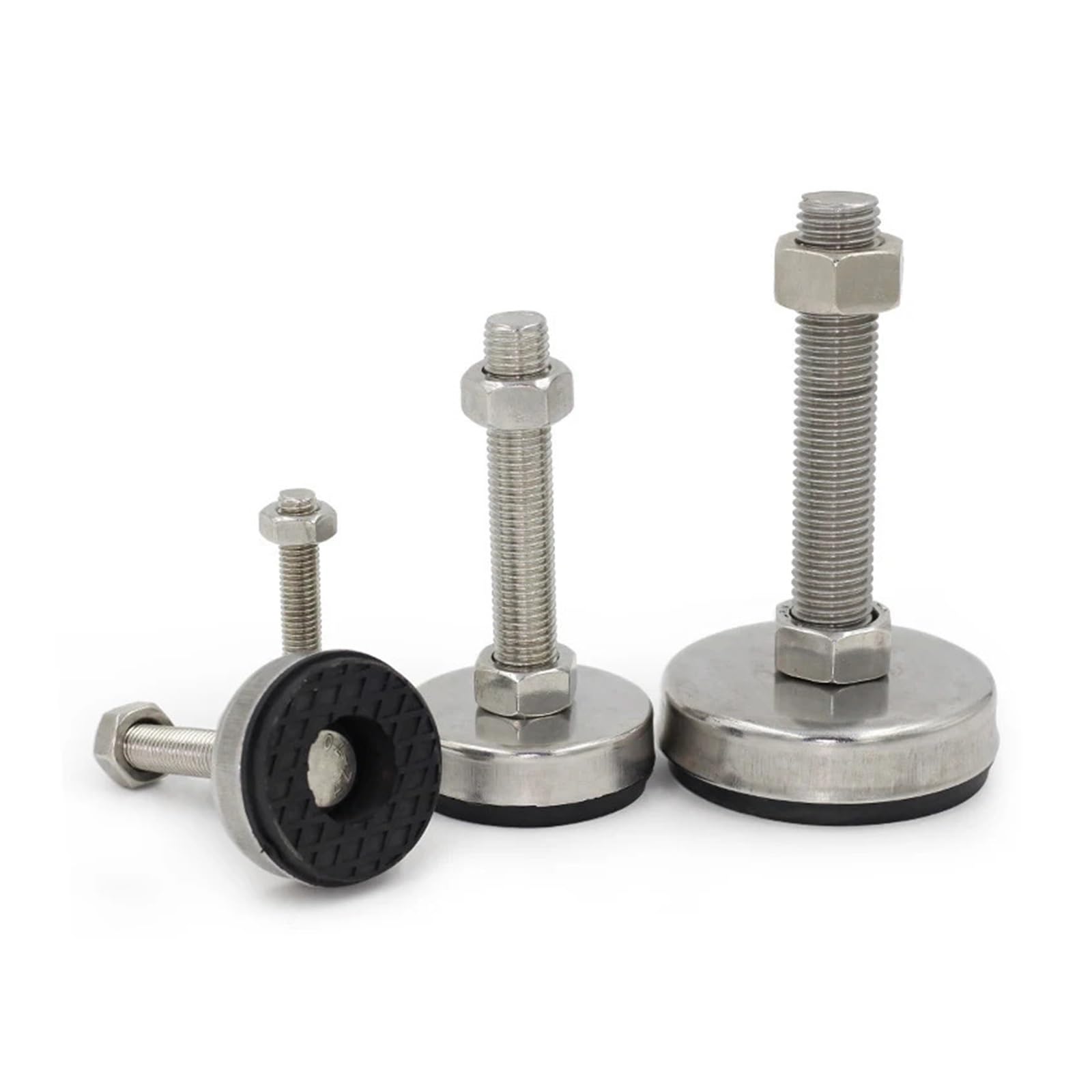 Piedini di regolazione fissi a livello 4 pezzi in acciaio inossidabile con diametro 85 mm vite M16 for l'industria, cuscinetto smorzamento in gomma pesante for macchinari