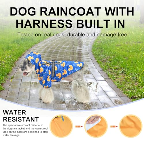 Image of BEAUTYZOO Dog Raincoats for Small Dogs, Waterproof Rain Jacket with Hood | Puppy Rain Jacket with Harness, Reflective Poncho with Harness Built in, Rain Gear Clothes with Hat for Boy Girl, Blue S