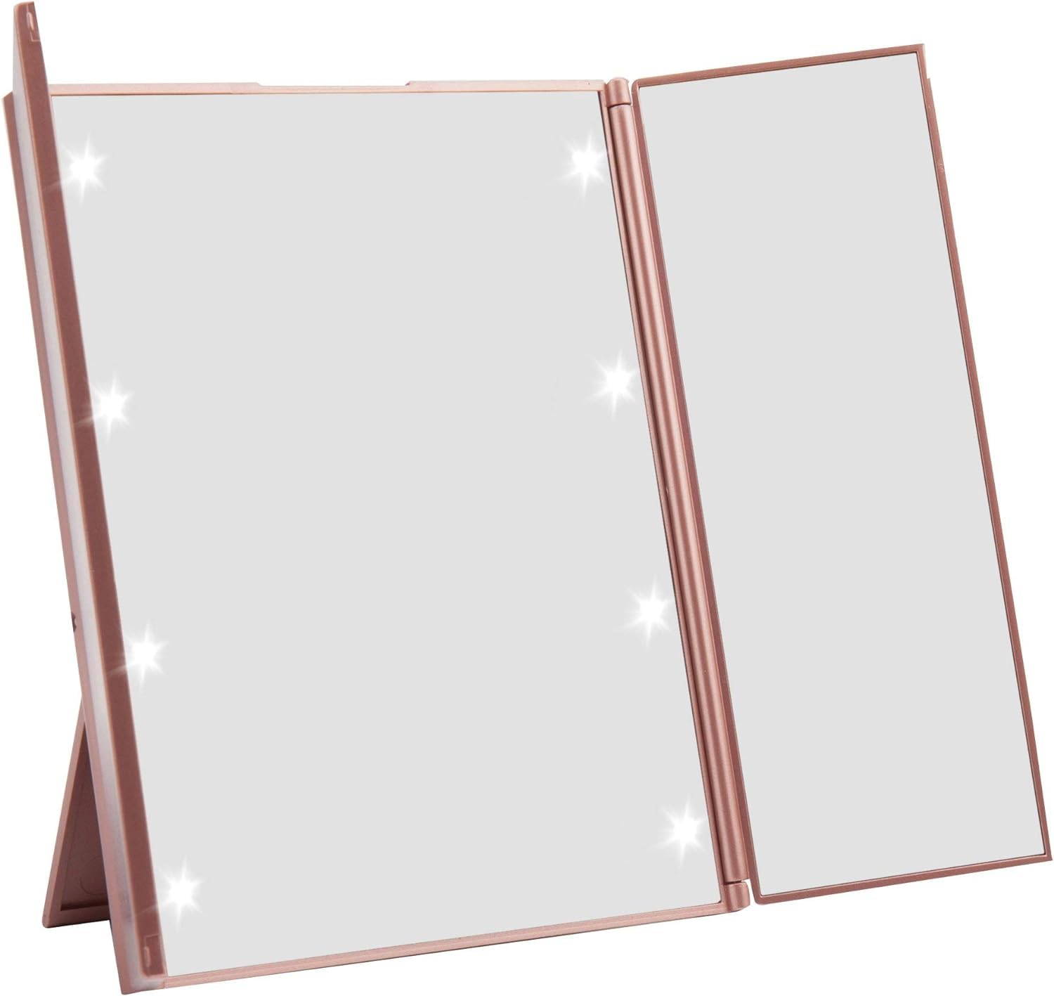 Miss Sweet Rose Gold Trifold LED Lighted Makeup Mirror, 8" Tabletop Vanity Mirror