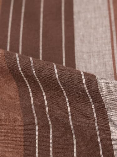 Image of The Souled Store Cotton Linen Stripes: Latte Men and Boys Long Sleeve Spread Collar Brown Striped Casual Easy to Style Everday Office Wear Cotton Linen Shirt