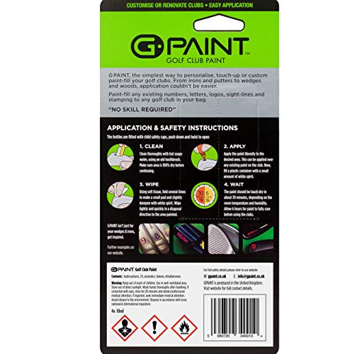 G-Paint Golf Club Paint - Touch Up, Fill In, Customize Or Renovate Your Clubs - 4 Pack Of 10Ml Bottles. Black, White, Red & Blue #TOP1