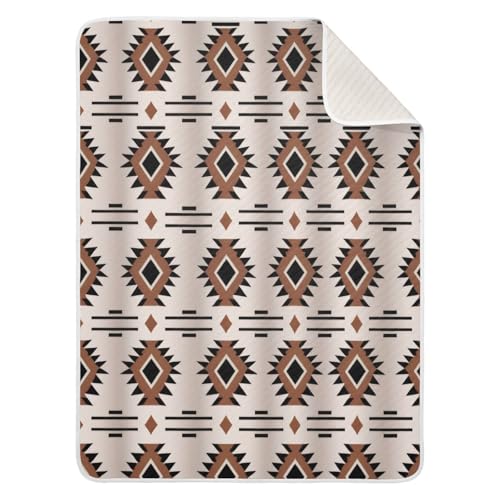 Image of FLildon Western Aztec Cotton Baby Blanket 30" x 40" Warm Soft Breathable Muslin Swaddle Blankets for Toddler Boys Girls Nursery Receiving Wraps