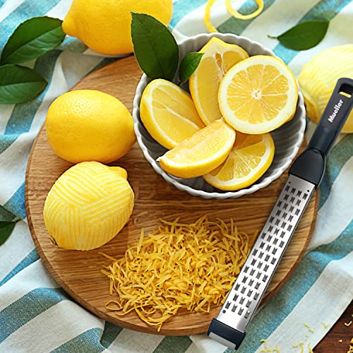 Mueller Ultra Bi-Directional Citrus Zester & Cheese Grater — Parmesan Cheese Lemon, Ginger, Garlic, Nutmeg, Chocolate, Vegetables, Fruits – 18/10 Razor-Sharp Stainless Steel Blade Wide Dishwasher Safe #TOP2