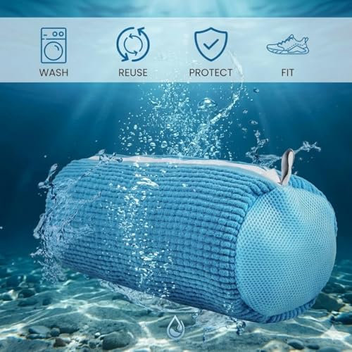 Image of QONETIC Shoe Washing Machine Bag | Reusable Laundry Shoe Bag for Washer & Dryer | Durable Zipper Mesh Bag for Sneakers & Delicates | 360 Deep Cleaning Organizer (Blue)