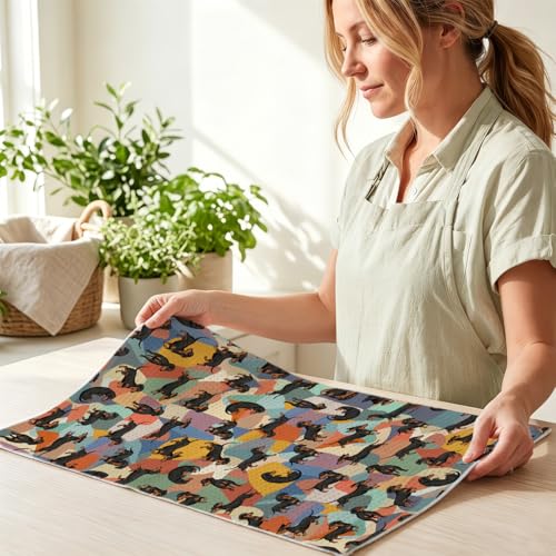 Image of 2 Pcs Cute Dachshund Kitchen Towels 24x14 Inch, Dachshund Gifts Reusable Dish Towels for Kitchen Bathroom Decor, Waffle Weave Absorbent Tea Towel, Cute Weiner Dog Gifts for Women Mom Friend