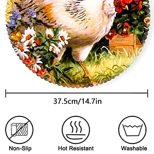 Placemats,Round Placemats Washable Polyester Table Mats Set Of 4 Heat Resistant Placemats For Kitchen Dining Table Decoration - Rooster Garden #TOP4