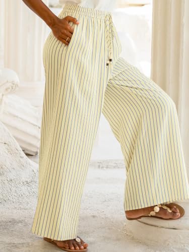 Image of CUPSHE Women's Wide Leg Beach Pants - Tropical Floral with Pockets Plus Size Casual Flowy Vacation Bottoms