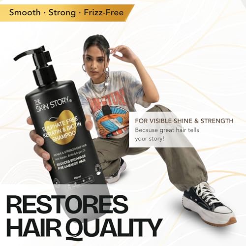 Image of The Skin Story Sulphate Free Shampoo Conditioner Combo Treated Hair, Keratin enriched Shampoo (450ml) and Keratin Conditioner (200g) | Repairs & Nourishes Damaged Hair | No Sulfate | Combo Pack