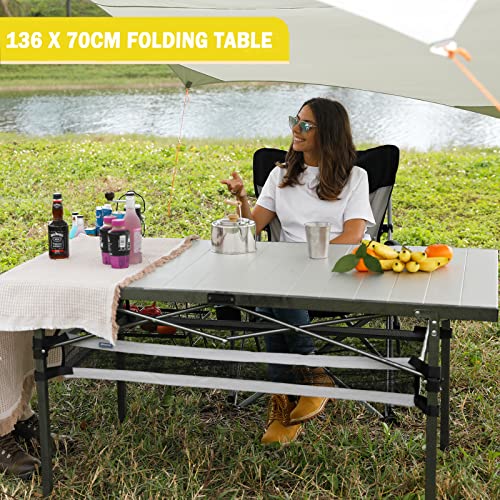 KingCamp Folding Camping Table with Aluminum Frame with String basket | Roll-Up Tabletop for 6-8 People | Foldable & Durable up to 176 lbs (80 kg), Silver, 54 x 28 inches(136 x 70 cm), XL - Image 2