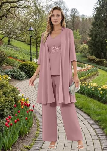 3 Pieces Mother of The Bride Pantsuits with Jacket for Wedding Guest Formal Women Dressy Pants Outfit KW0164