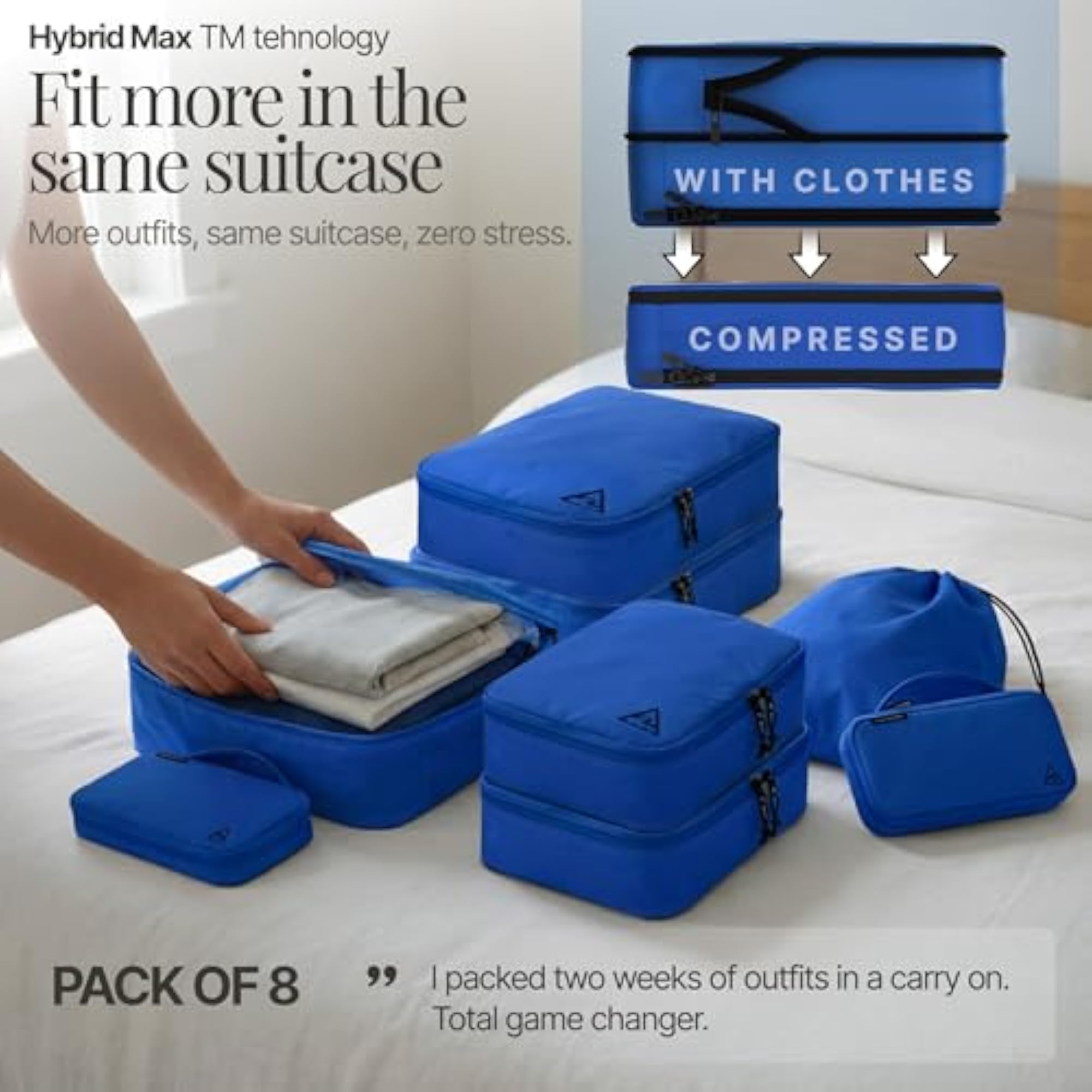 8/4 pc Luxury Compression Packing Cubes & Bags for Travel