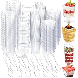 Tessco 800 Pcs Mini Dessert Cups with Spoons 400 Plastic Appetizer Cups Clear Parfait Cups and 400 Spoons Small Shooter Cups for Party Yogurt Parfait Containers Tasting Sample Appetizers