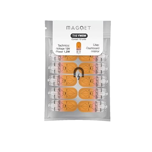 Magnet 10 Ampoules Halogènes YW5W 12V 5W – Culot T10 W2.1x9.5D – Auto/Moto : Clignotants, Feux de Position, Intérieur – SignalLine Orange