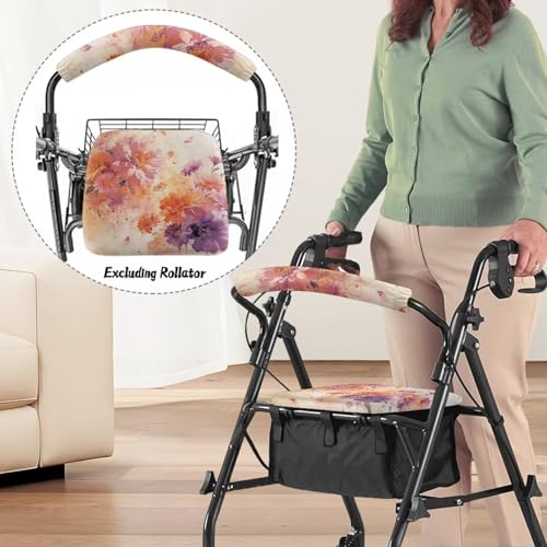 Image of Watercolor Floral Walkers Seat Covers Universal Rollator Accessories Covers Soft Rollator Walker Seat and Backrest Covers for Ladies