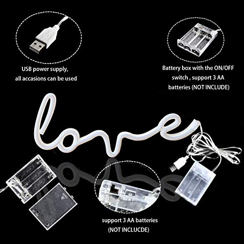 XIYUNTE Love Neon Light Led Neon Sign Love Light Wall Decor - Battery or USB Powered White Love Neon Signs Light up for Kids Room,Party,Valentine\'s Day,Wedding,Christmas,Wedding - Thumbnail 3