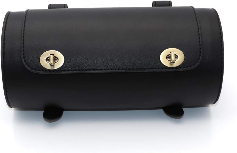 Motorcycle Handlebar Bag Mini Motorbike Fork Tool Bag, Universal Small Leather Saddlebags for Motorcycle Front Fork Handlebar Tail Rack Sissy Bars (Black)