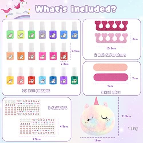 Dreamon Kids Nail Varnish Toys for 5 Year Old Girls - 27 PCS Peel Off Non Toxic Nail Polish Sets with Storage Bag and Nail Art Stickers - Gift Toys for 3 4 5 6 7 Year Old Girls