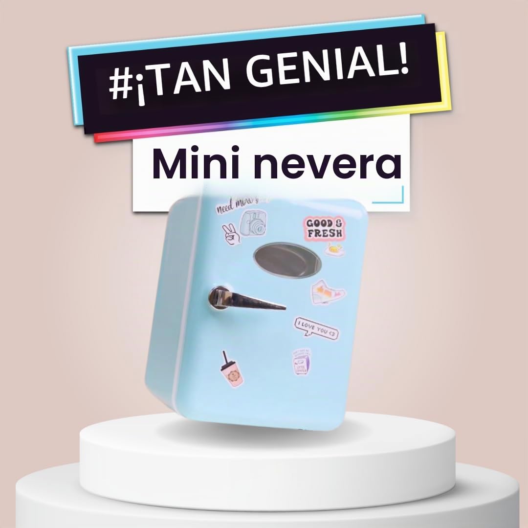 Canal Toys - Mini Fridge - Nevera Portátil - Refrigerador Azul Ideal para Regalo - Neverita con Cable USB y Pegatinas Decorativas - INF037