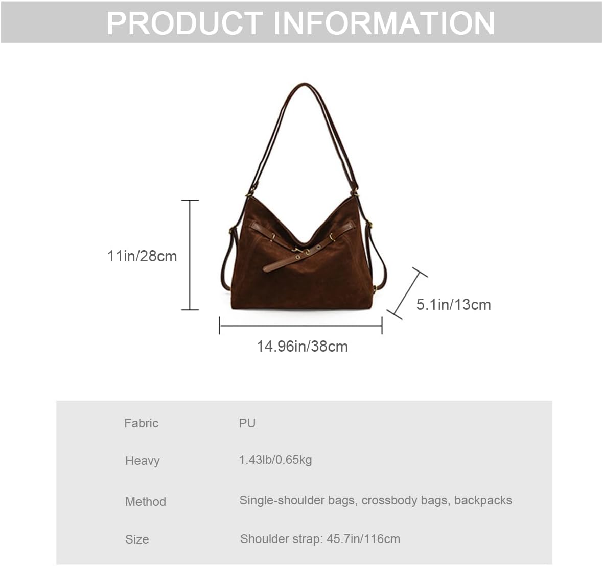 Women's Suede Tote Bag Hobo Handbags, Vintage Slouchy Backpack Large Crossbody Purse Suede PU leather double-sided design - Image 4