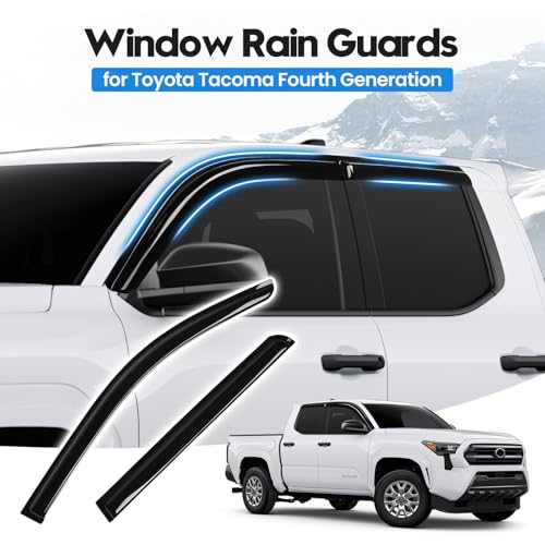 Image of Tacoma Rain Guard - Window Visors for Toyota Tacoma 2024-2026, Out-Channel Side Window Rain Guards for Tacoma Accessories, 4PCS, Black, Car Accessories