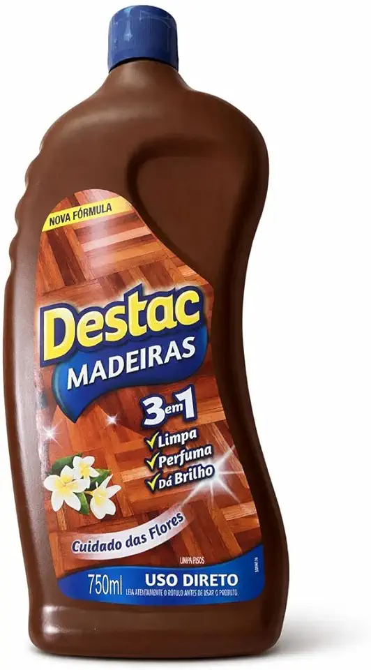 Limpador de Piso de Madeira Destac Cuidado das Flores, 3 em 1, Limpa, Perfuma e Dá Brilho, Máxima Proteção 750ml