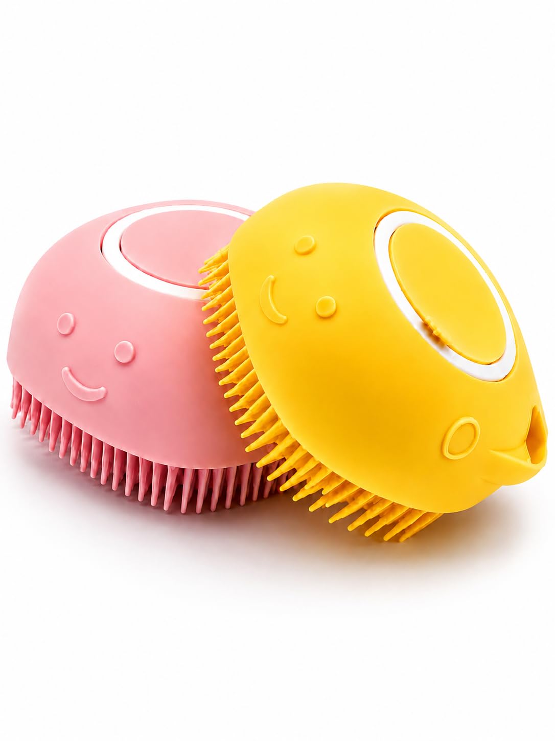 2-Pack Pet Bath Brush with Shampoo Dispenser, Dog & Cat Grooming Tool (Pink & Yellow)