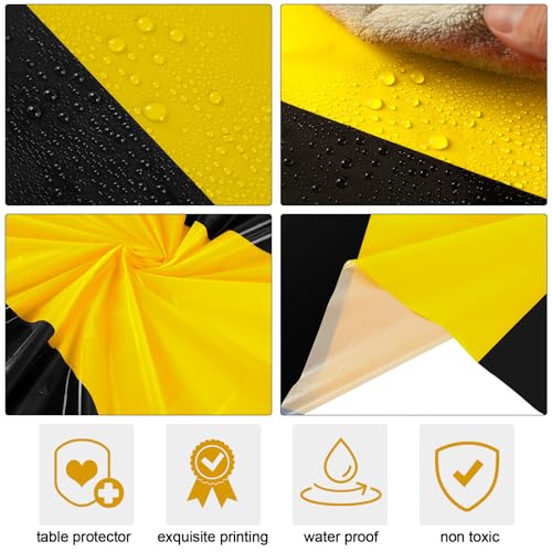 Image of Oudain 8 Pcs Plastic Table Cloths Disposable 54 inch x 108 inch, Yellow, Black | Rectangle Table Cover, Waterproof Tablescloths for Back to School Wedding Baby Shower Birthdays Party Decoration