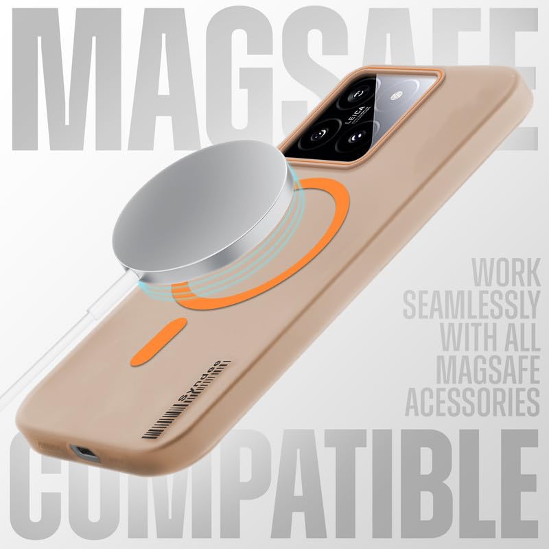 Image of Mr. Case Back Cover for Xiaomi 14 5G Sleek Frosted Translucent Back Only Compatible with Wireless Magnetic Accessories | Anti-Scratch Shockproof Phone Case - Orange