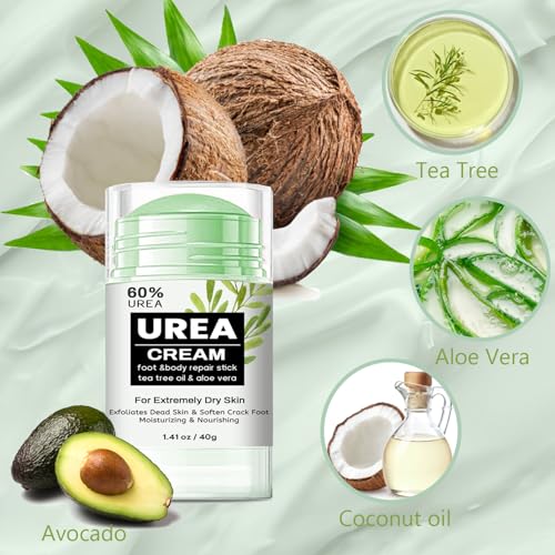 60% Urea Cream Stick with Tea Tree Oil & Aloe Vera, Maximum Strength Foot Cream for Dry Cracked Heels, Feet Callus Remover, Dead Skin Exfoliator, Moisturizing Lotion for Hands, Knees, Elbows - 1.41oz - Image 4