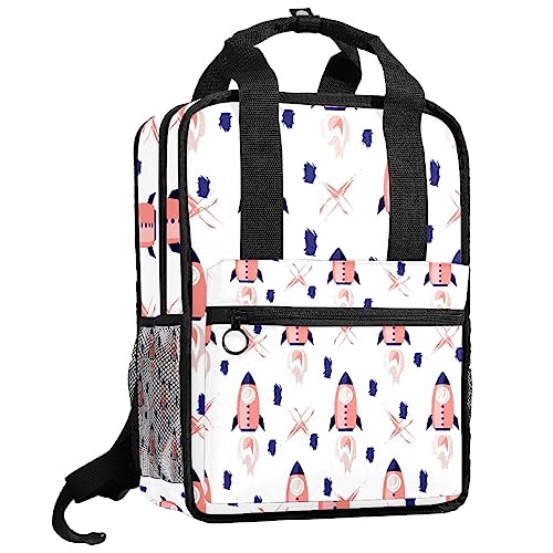 Sac à dos enfant motif fusée rose et bleu pour ranger ses cahiers