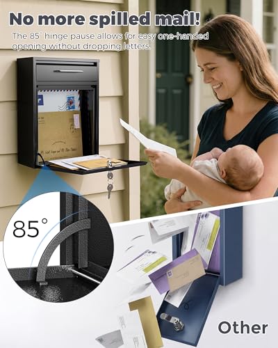 Image of LAND.VOI Large Capacity Mailbox for Outside, Heavy Duty Rustproof, Locking Mailbox, 4 Replaceable Keys, Weatherproof Wall Mounted Mailbox for Residential & Apartment, 15.4 inchx11.8 inchx4.7 inch, Black, Large