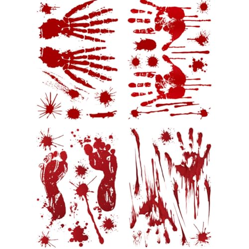 Décorations d'Halloween 4 feuilles 40pcs Halloween Bloody hand Print stickers muraux planchers...