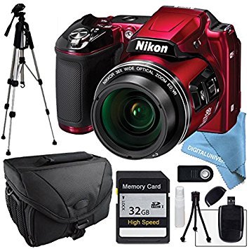 Nikon COOLPIX L840 Red, 32GB SD Memory Card, Camera Case, Wireless Remote, SD Card Reader, Full Size Tripod, Lens Cleaning Kit, LCD Screen protector and Table Top Tripod