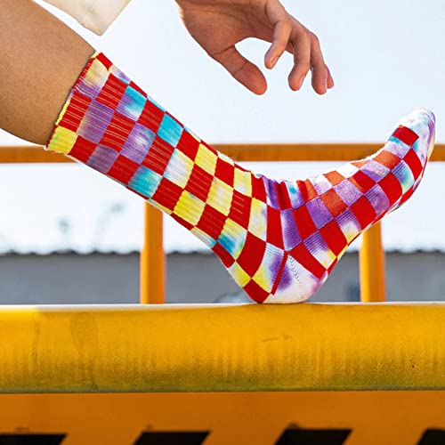 Novelty Tie Dye Grid Skateboard Casual Crew Socks Unisex2