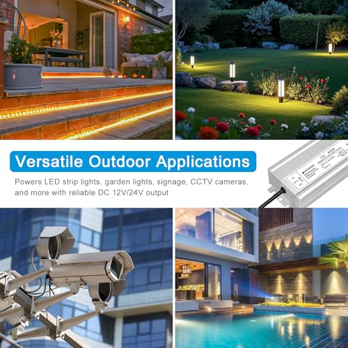 Image of 12V 400W LED Power Supply, IP67 Waterproof LED Driver, AC 90-140V to DC 12 Volt 33.3A Low Voltage Transformer Converter for Outdoor LED Strip Lights, Landscape Lighting, 3-Prong Plug with 3.3FT Cable