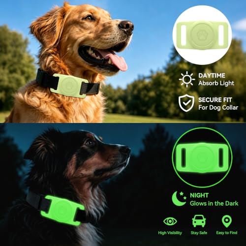 Image of GOCII for Airtag Dog Collar Holder 2 Pack,Waterproof Dog Collar Holder for Apple AirTag(Gen 1 & 2),Silicone Air Tags Case for Dog Collars(Glow Green)