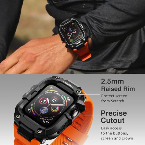 Image of ULTIMAL Rugged Band with Case for Apple Watch 44mm, Military-Grade Shockproof Protective Strap for Men, All-in-One Outdoor Sport Watch Band Compatible with iWatch Series 6 /5 /4 /SE3 /SE2 /SE (Orange)